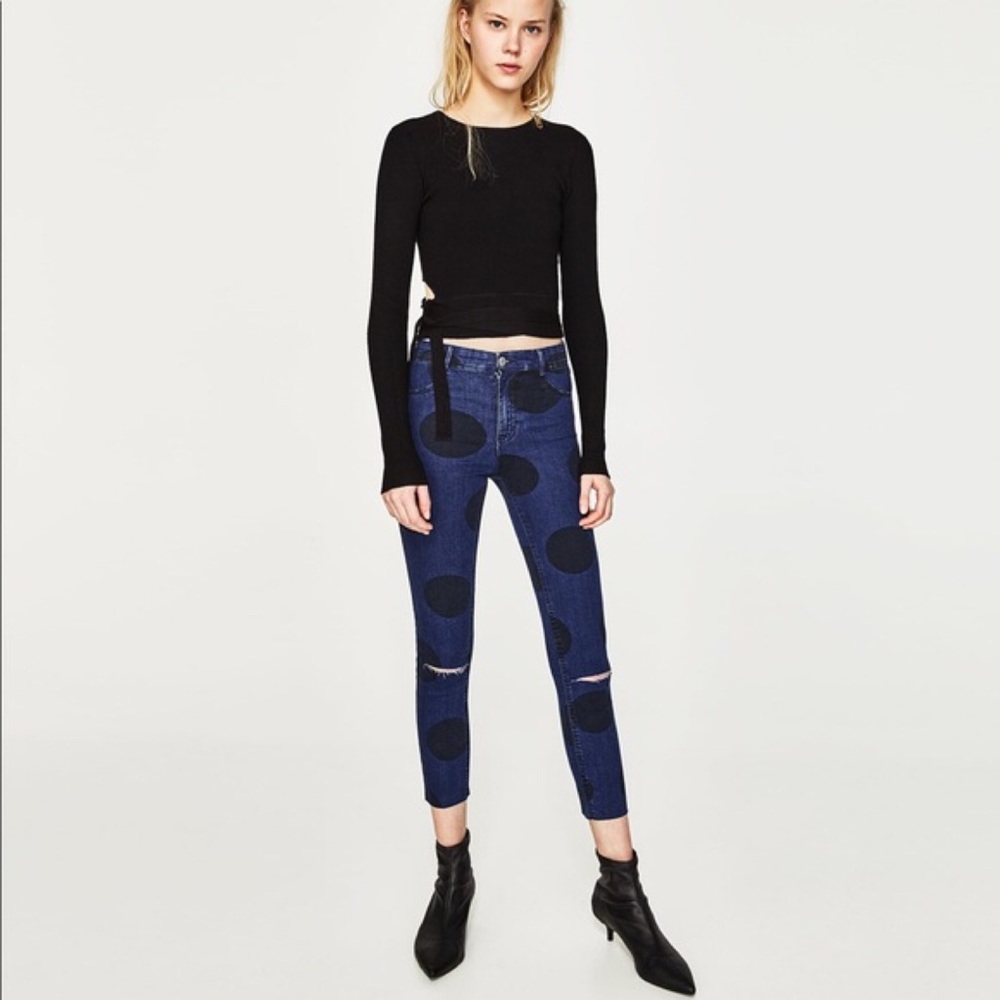 Zara High Waist Polka Dot Capri Jegging Jeans 4